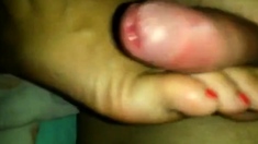 Massage My Penis With My Girl 's Leg With Red Paint