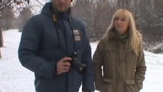 Hot Blonde Jasmin Pees In The Snow And Goes Home To Get Fisted