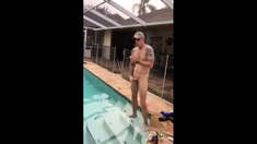 Married hunk jerks off over the pool while smoking