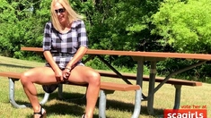 Pleasuring Myself on a Picnic Table!