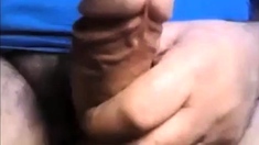 Daddy shows off his thick uncut cock on webcam