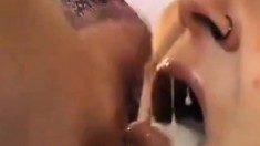 Horny slut swallows cum