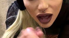 Real blonde amateur giving a POV blowjob