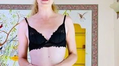 Canadian milf in white lingerie masturbates plump pussy