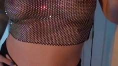 Brunette amateur babe strips off and masturbates