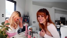 Hot blonde lesbian amateur threeway oral and strapon bang