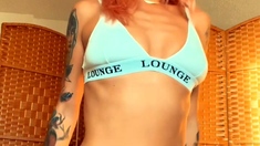 Gorgeous Redhead Teen With Shaved Cunt Masturbates