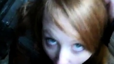 Redhead Amateur BlowJob in Public with a Facial Finish