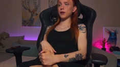Sexy Redhead Tgirl Solo Handjob In Gaming Chair