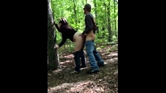 Stupid Slut gets fucked in the woods