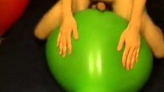 Big green balloon riding humping cum